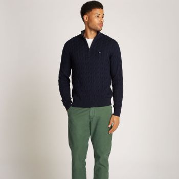 Tommy Hilfiger Pull Classique À Fermeture Éclair En Câble - Bleu