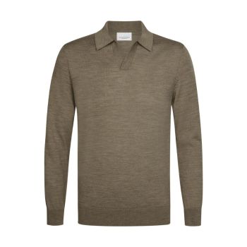 Profuomo Merino Woolen Open Collar Polo - Brown