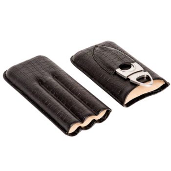 Brouk & Co Leather Triple Cigar Holder - Black