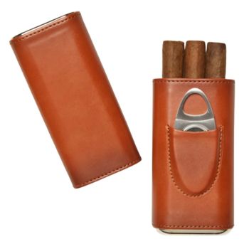 Brouk & Co Ashton 3-Zigarren-Lederetui mit Cutter – Braun