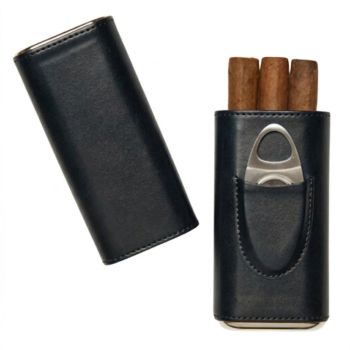 Brouk & Co Ashton 3-Zigarren-Lederetui mit Cutter – Schwarz