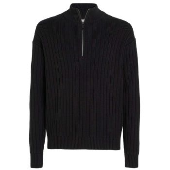Calvin Klein Gerippter Pullover mit halbem Reißverschluss - Schwarz