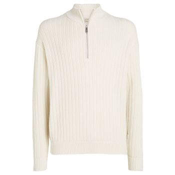 Calvin Klein Gerippter Pullover mit halbem Reißverschluss - Cremefarbene