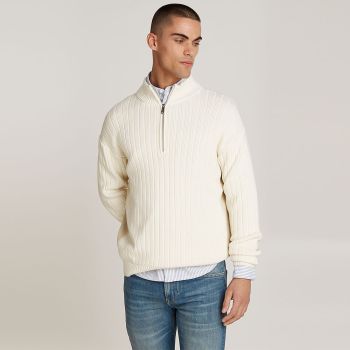 Calvin Klein Gerippter Pullover mit halbem Reißverschluss - Cremefarbene