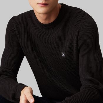 Calvin Klein Ribbed Pullover With Logo - Black