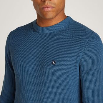 Calvin Klein Ribbed Pullover With Logo - Blue