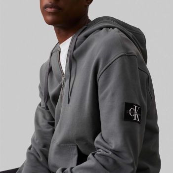Calvin Klein Logo Badge Hoodie With Zipper - Dark Grey
