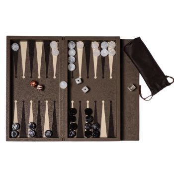 House of Nobilique Leather Booklet Backgammon - Taupe