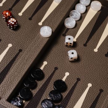 House of Nobilique Leather Booklet Backgammon - Taupe