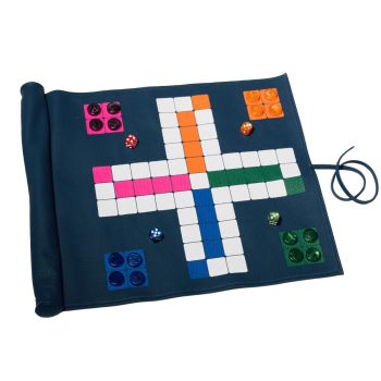 House of Nobilique Leather Roll-Up Ludo Set - Blue