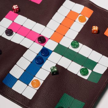 House of Nobilique Roll-Up-Ludo-Set aus Leder - Bordeaux