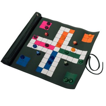 House of Nobilique Leather Roll-Up Ludo Set  - Green