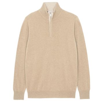 Kujten Finn Kaschmir Pullover mit halbem Reißverschluss - Beige