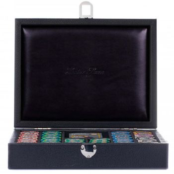 Leather poker set with chips in black
