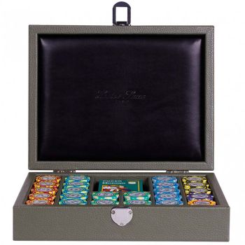 leather poker sit with chips in khaki 