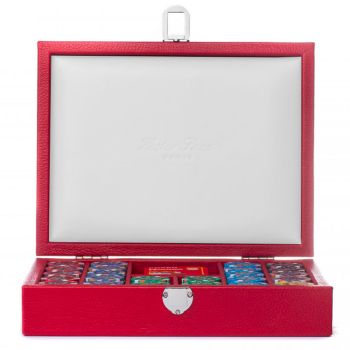 Leather poker set with chips in red
