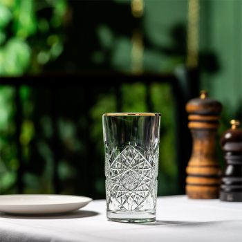 Hobstar Longdrinkglas mit goldenem Rand