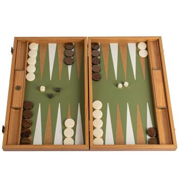 Manopoulos Premium Leatherette Backgammon Set - Caramel Brown & Green