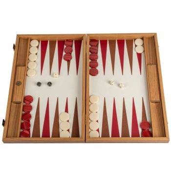 Manopoulos Premium Leatherette Backgammon Set - Caramel Brown & Red