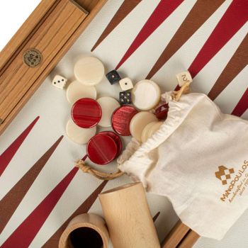 Manopoulos Premium Leatherette Backgammon Set - Caramel Brown & Red