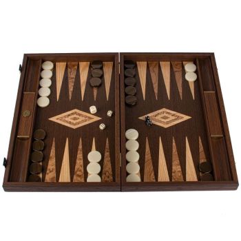 Manopoulos Premium Wenge Walnut Burl Backgammon Set - Dark Brown