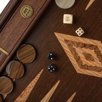 Manopoulos Premium Wenge Walnut Burl Backgammon Set - Dark Brown