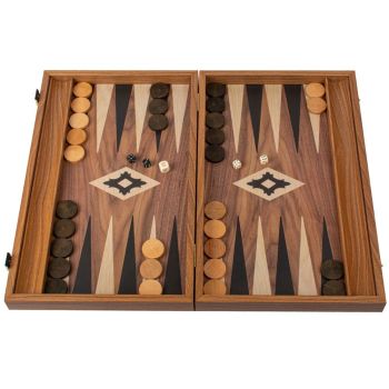 Manopoulos Walnut Replica Wooden Backgammon Set - Walnut Brown