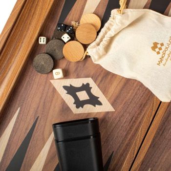 Manopoulos Walnut Replica Wooden Backgammon Set - Walnut Brown