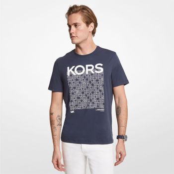 Michael Kors Newsprint Logo T-Shirt - Marine