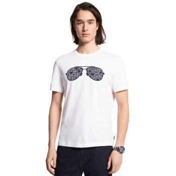 Michael Kors Newsprint Logo Aviator T-Shirt - White 