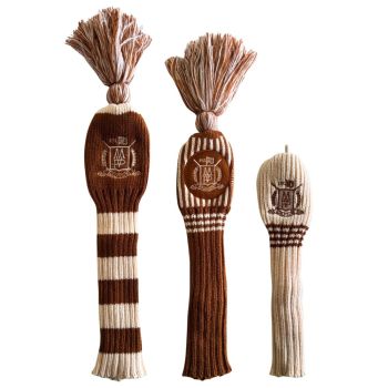Modest Vintage Player Wool Knit Golf Covers Set - Cream/Brown