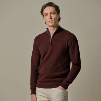 Profuomo Cotton Textured Half-Zip Pullover - Dark Red