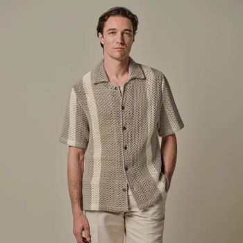 Profuomo Crochet Button Through Polo - Beige