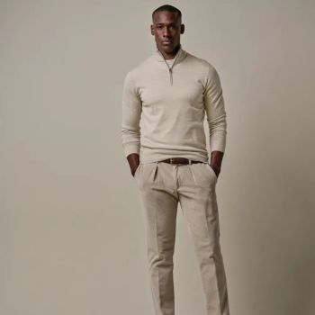 Profuomo Merino Woolen Half-Zip Pullover - Beige