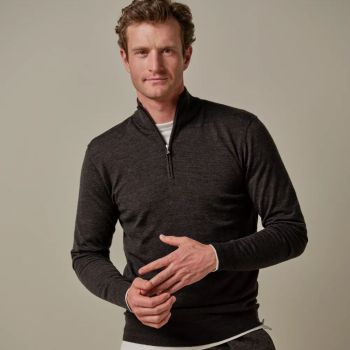Profuomo Merino Woolen Half-Zip Pullover - Brown