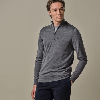 Profuomo Merino Woolen Half-Zip Pullover - Grey