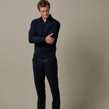 Profuomo Merino Woolen Half-Zip Pullover - Navy