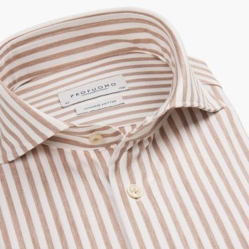 Profuomo Gestreiftes Japanisches Strickhemd - Beige
