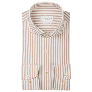 Profuomo Striped Japanese Knitted Shirt - Beige
