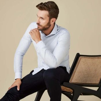 Profuomo Japanisches Gestricktes Hemd - Blau Gestreift
