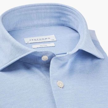 Profuomo Gestricktes Hemd - Hellblau