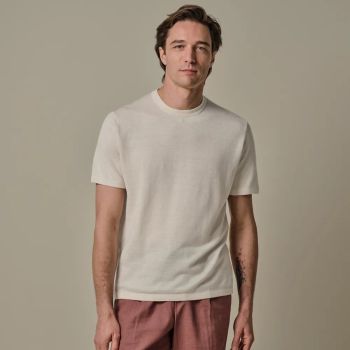 Profuomo Linnen-Katoen T-Shirt - Off White
