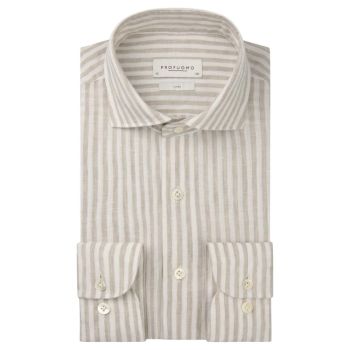Profuomo Gestreiftes Leinenhemd – Beige