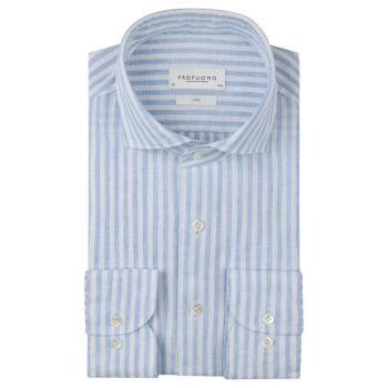 Profuomo Gestreiftes Leinenhemd – Hellblau