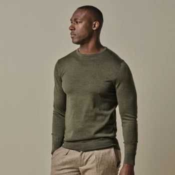 Profuomo Merino Wollen Pullover - Donkergroen