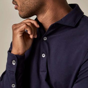Profuomo Langarm-Poloshirt - Marineblau