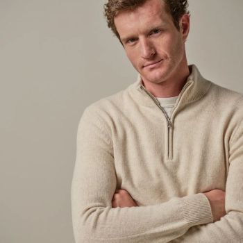 Profuomo Pullover aus Wolle mit halbem Reißverschluss - Cremefarbene