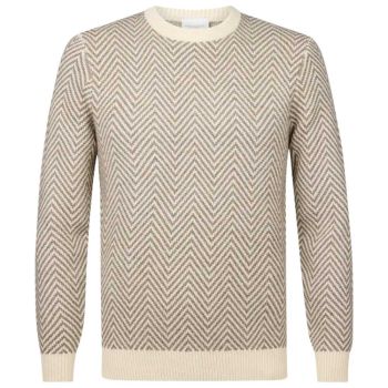 Profuomo Woolen Herringbone Crewneck Pullover - Off White