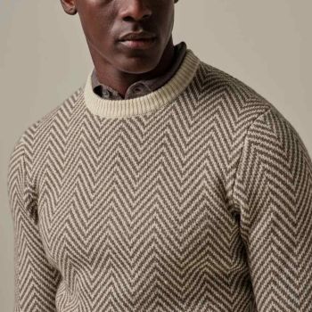Profuomo Wollpullover mit Fischgrätmuster - Cremefarbene