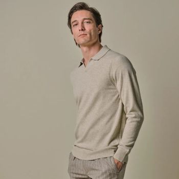 Profuomo Wool Blend Open-Collar Polo - Beige